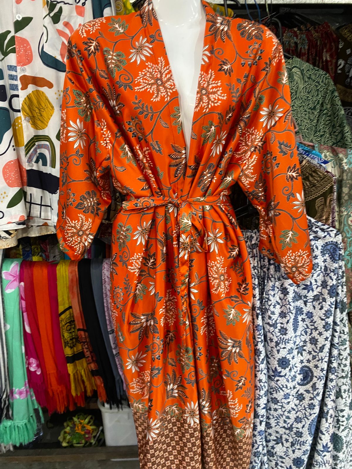 Unisex Robe — Teal / Green Leaf Motif