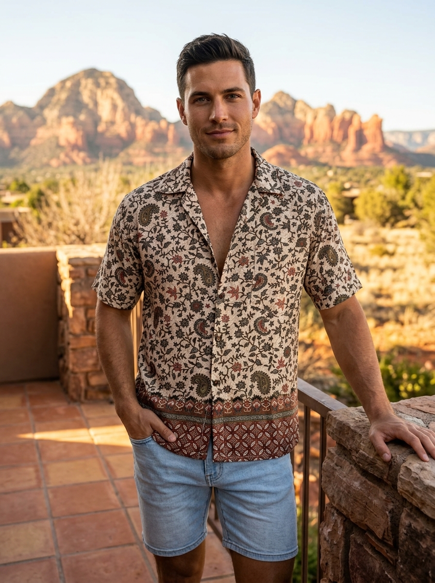 Men's Shirt — Red / Burgundy with Dark Hem